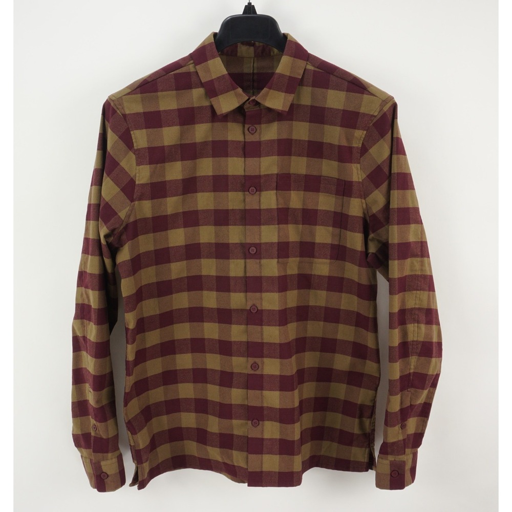 Lululemon Masons Peak Flannel Men's XL Brown Maroon Checkered Button Up Shirt